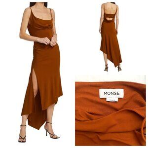 Monse Rust Asymmetrical Cowlneck Drapped Slip Dress 2
